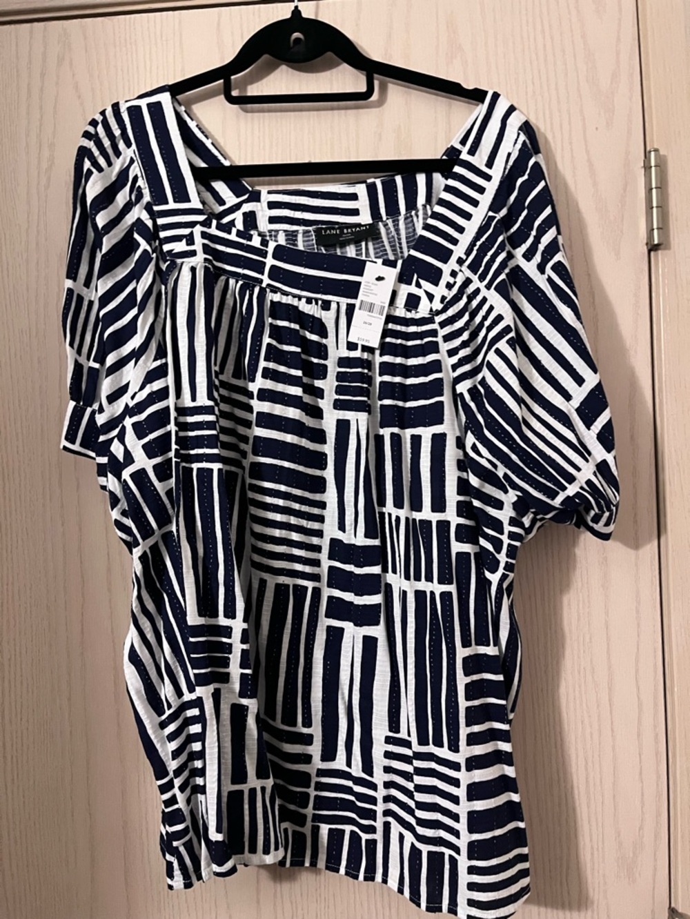 Lane Bryant Navy & White Geometric Square Neck Blouse